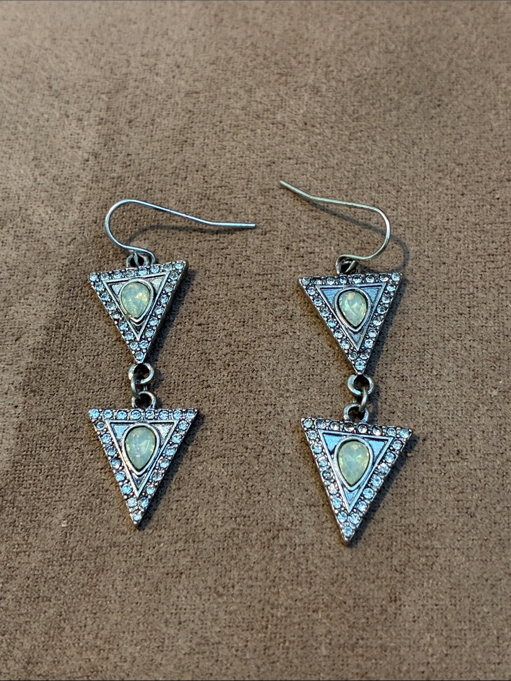 Claire's Silver-Tone Double Triangle Opal Drop Earrings